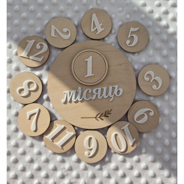 Набір для фото дитини по місяцям. У наборі 1 основа та 12 змінних цифр.